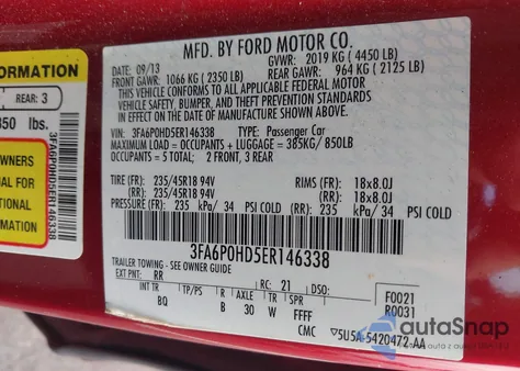 2014 Ford Fusion Se z USA, uszkodzony, nr VIN 3FA6P0HD5ER146338